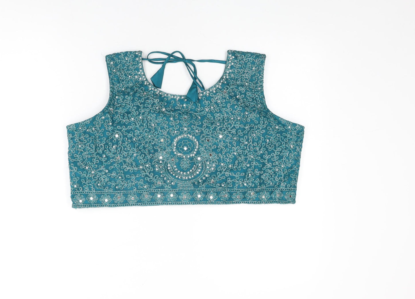 Shivali Womens Blue Floral Polyester Cropped T-Shirt Size 2XL Round Neck
