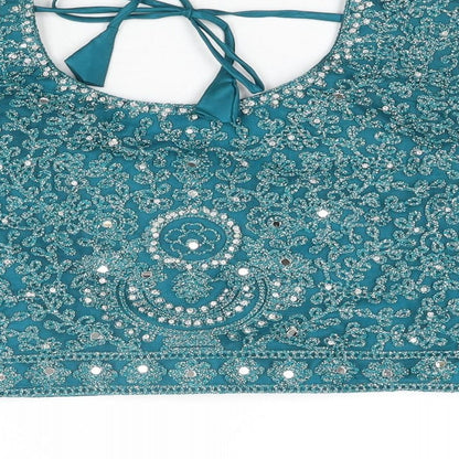 Shivali Womens Blue Floral Polyester Cropped T-Shirt Size 2XL Round Neck