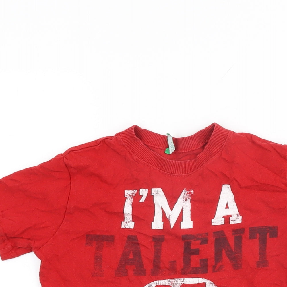 United Colors of Benetton Boys Red Cotton Basic T-Shirt Size S Round Neck Pullover