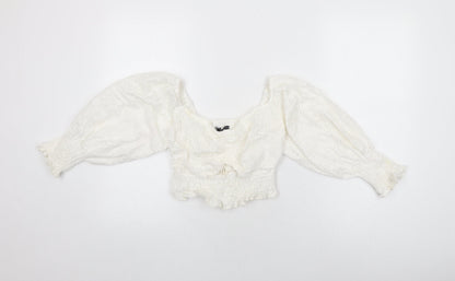 Womens UK Size XS Zara White Cropped Blouse