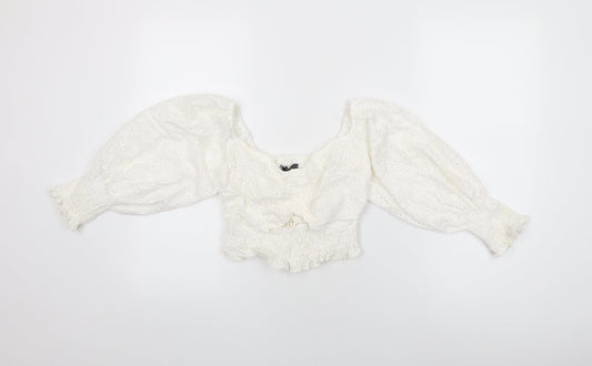 Womens UK Size XS Zara White Cropped Blouse