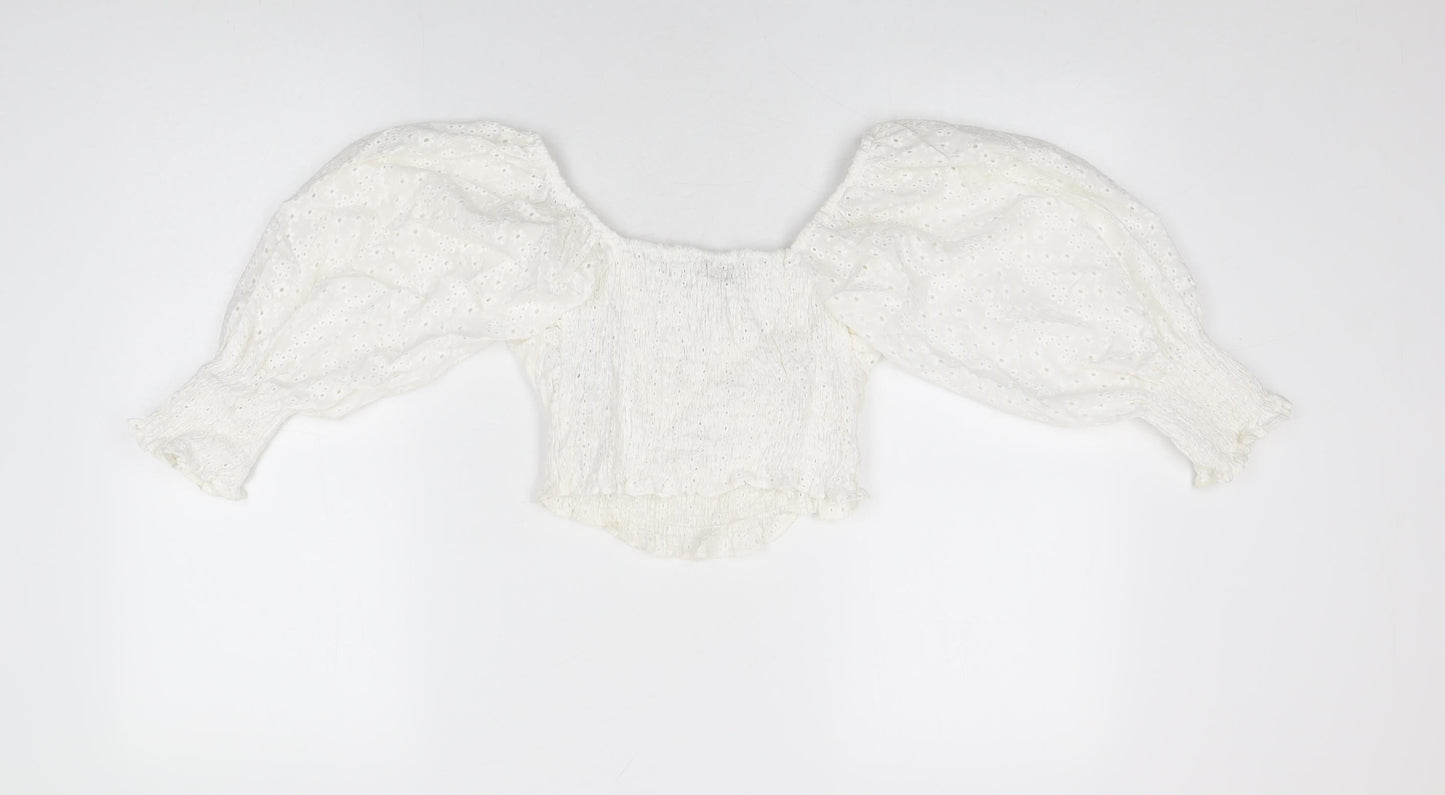 Womens UK Size XS Zara White Cropped Blouse