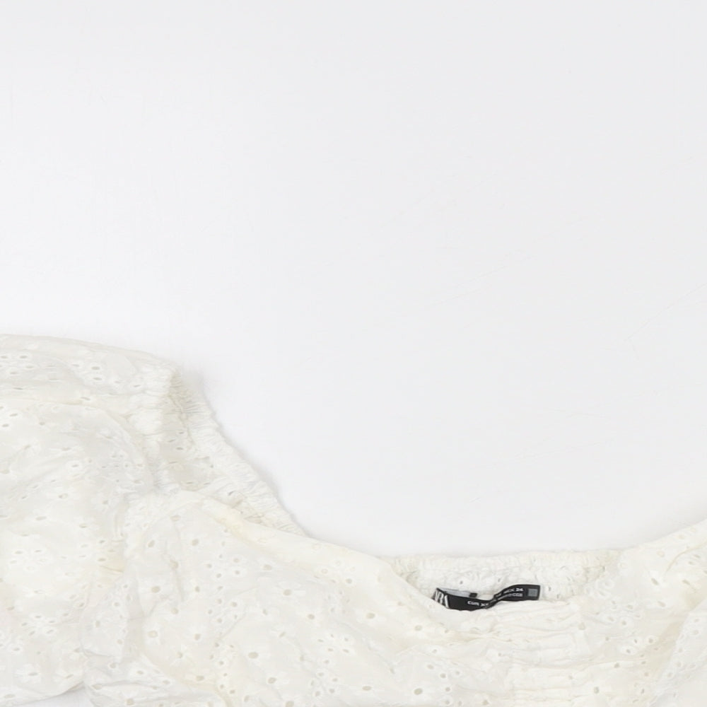 Womens UK Size XS Zara White Cropped Blouse