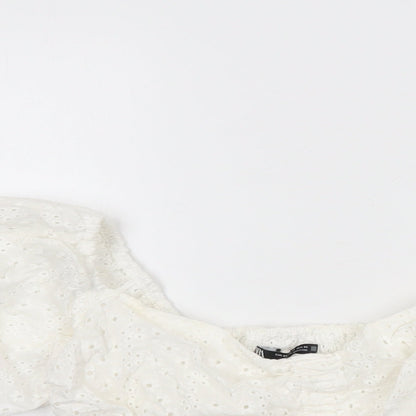Womens UK Size XS Zara White Cropped Blouse