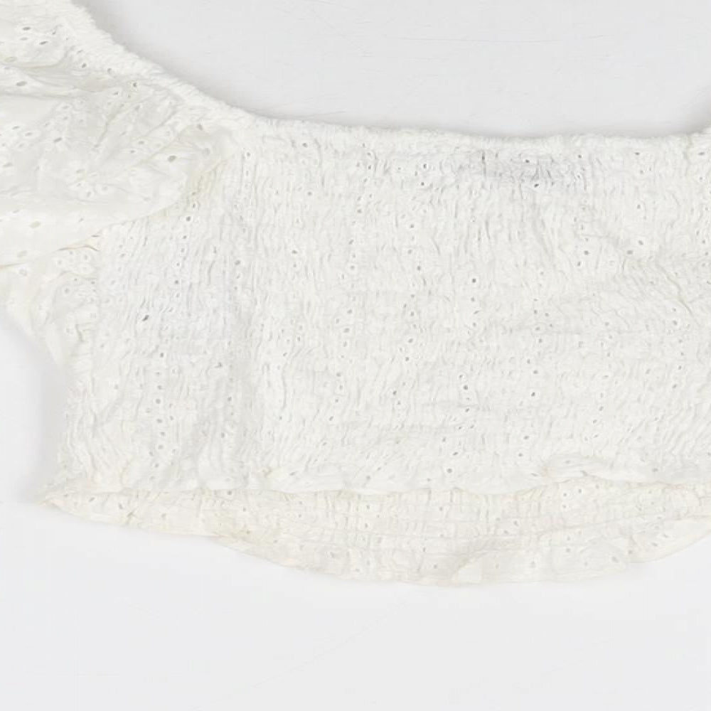 Womens UK Size XS Zara White Cropped Blouse