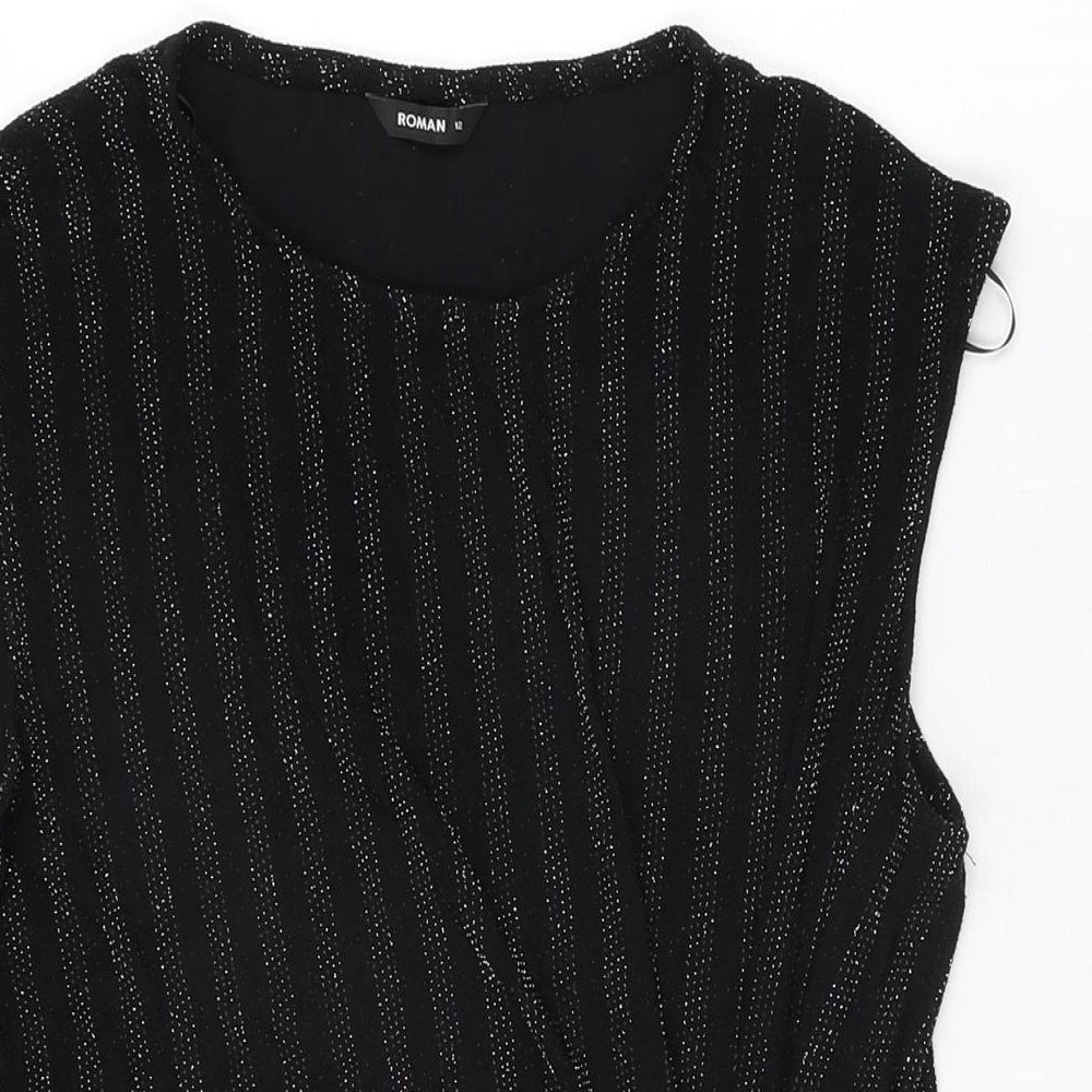 Womens UK Size 12 Roman Black Basic T-Shirt