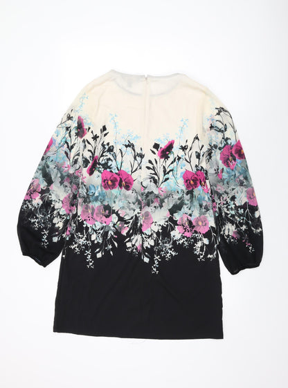 Lipsy Womens Ivory Floral Polyester Shift Size 12 Round Neck Zip