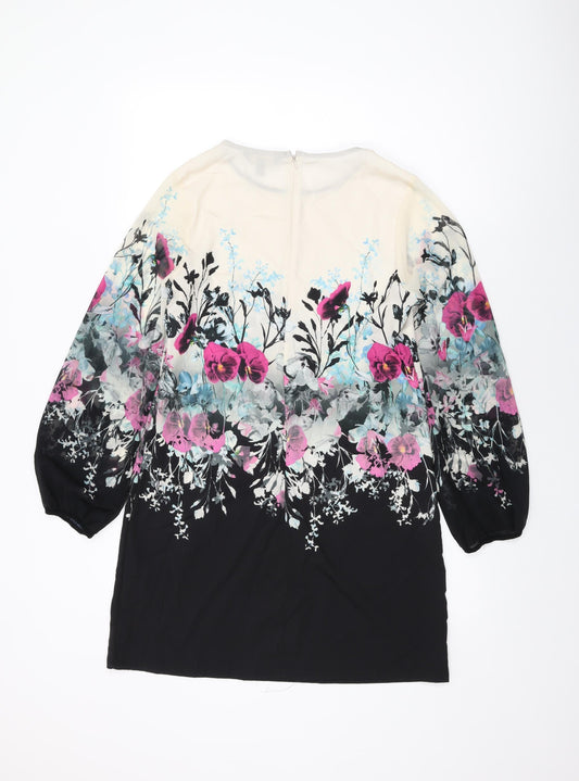 Lipsy Womens Ivory Floral Polyester Shift Size 12 Round Neck Zip