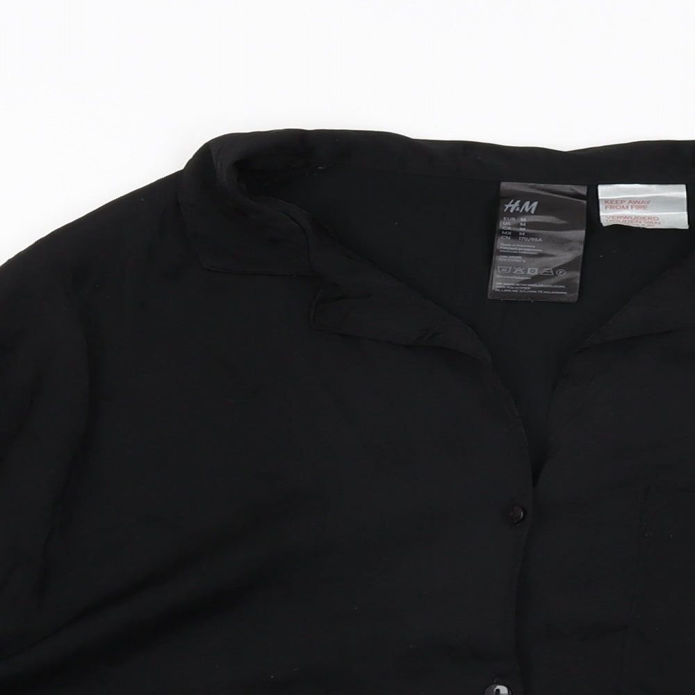 Womens UK Size M H&M Black Basic Button-Up