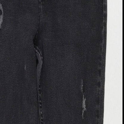Denim & Co. Womens Black Cotton Straight Jeans Size 12 L24 in Regular Zip