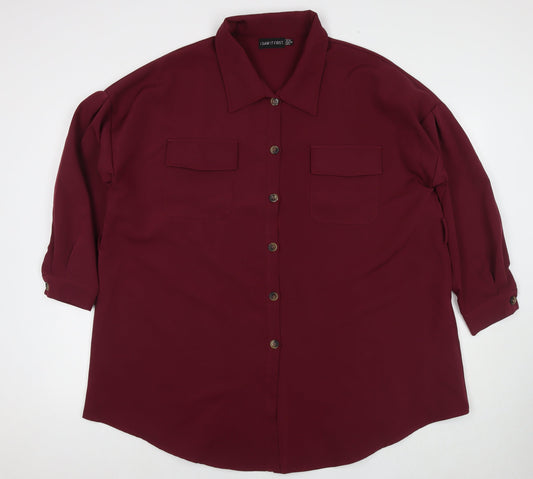 I SAW IT FIRST Womens Red Polyester Tunic Button-Up Size 12 Collared
