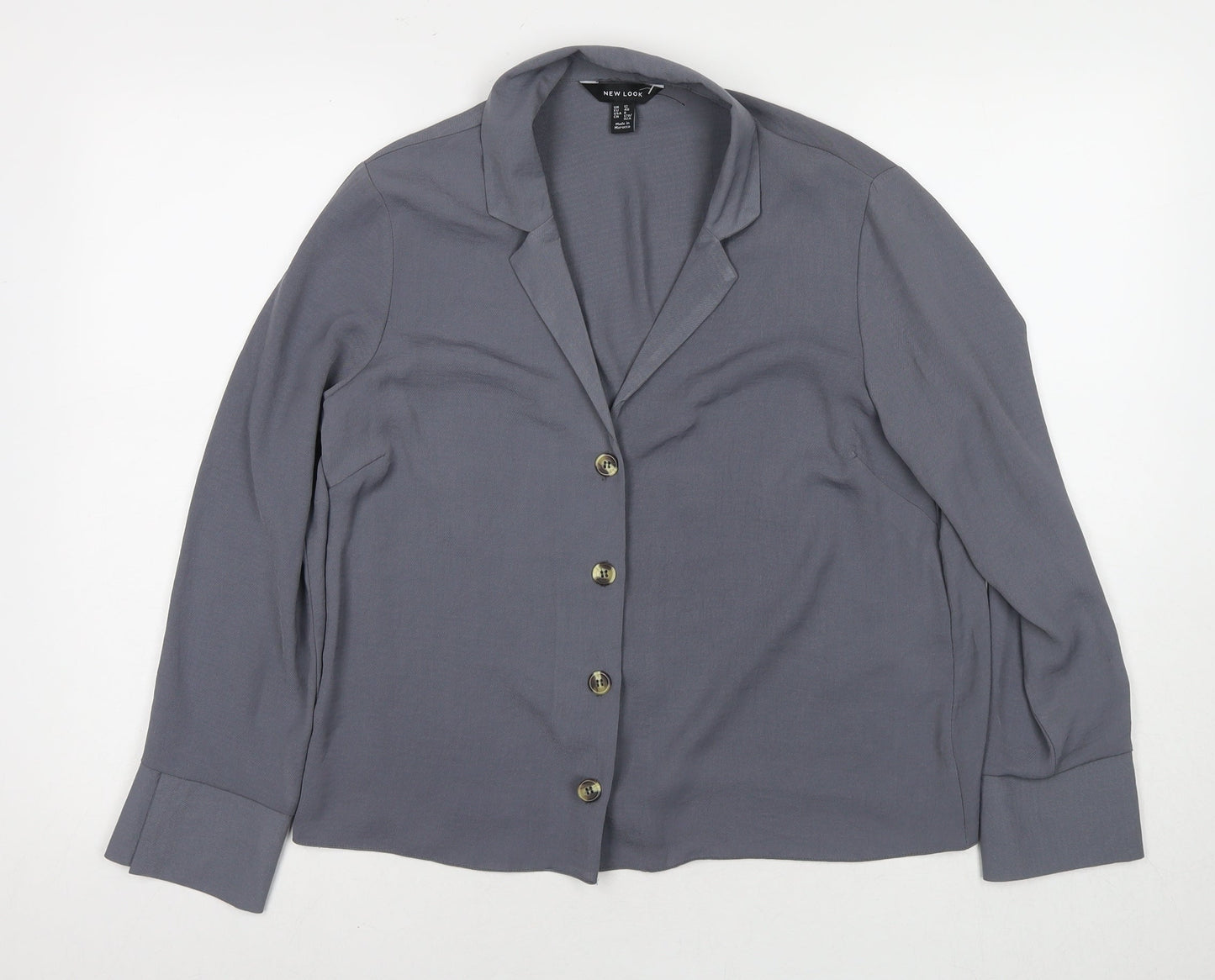 Womens UK Size 12 New Look Grey Basic Button-Up