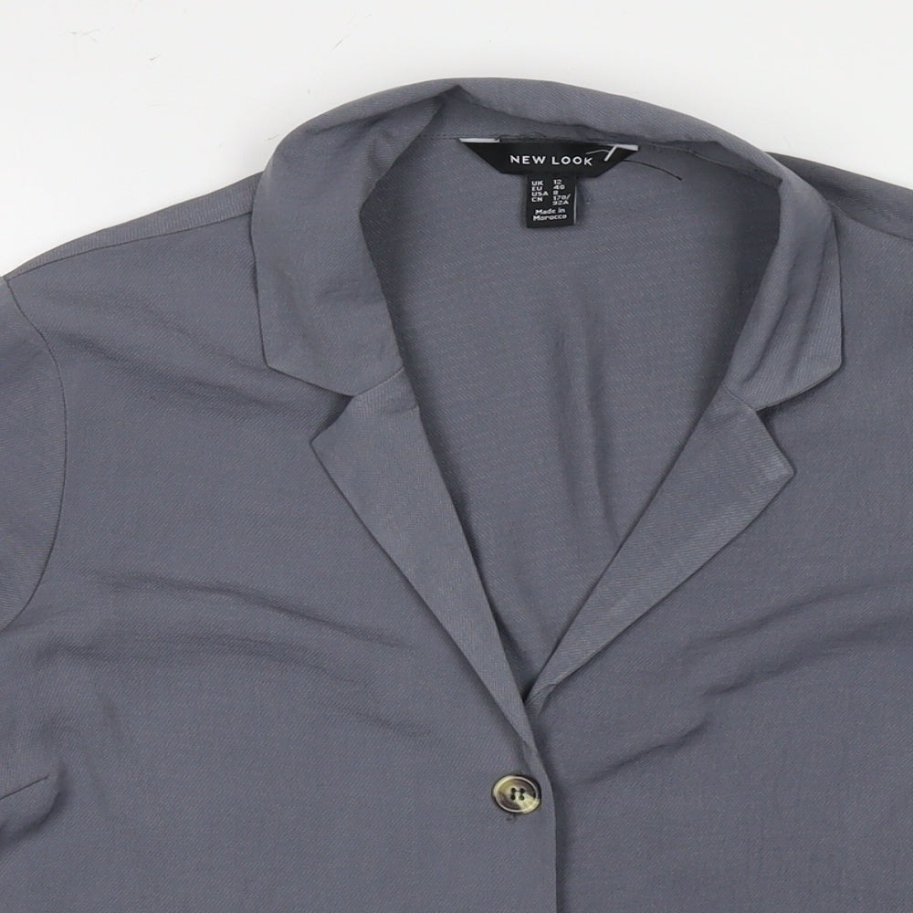 Womens UK Size 12 New Look Grey Basic Button-Up