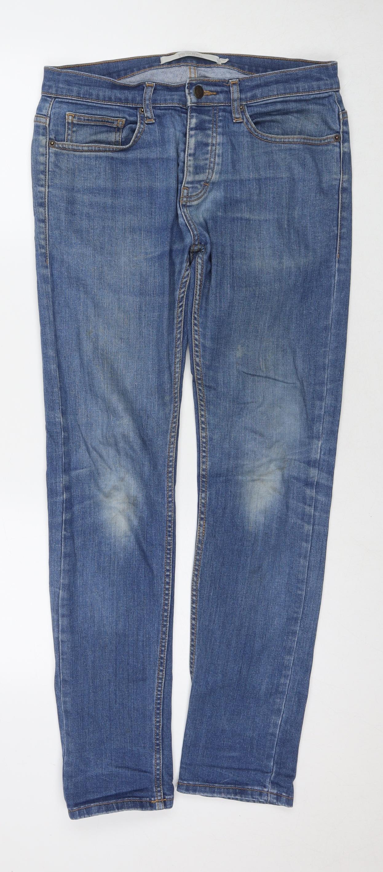 Mens UK Size 30 in Topman Regular Fit Straight Blue Jeans