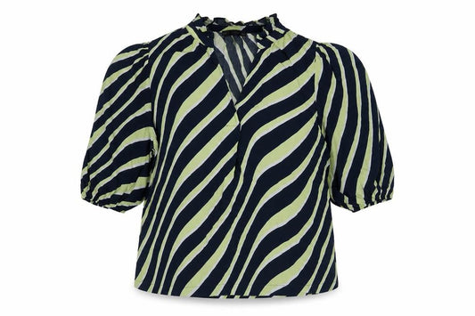 Marks & Spencer Womens Blue Geometric Viscose Basic Blouse Size 16 V-Neck