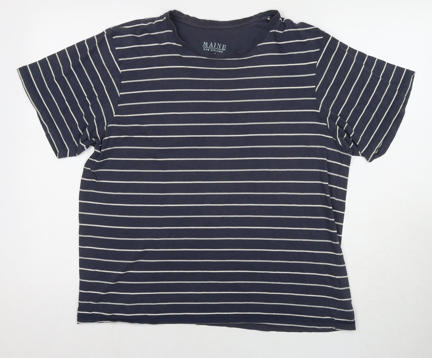 Maine Mens Blue Striped Cotton T-Shirt Size M Round Neck