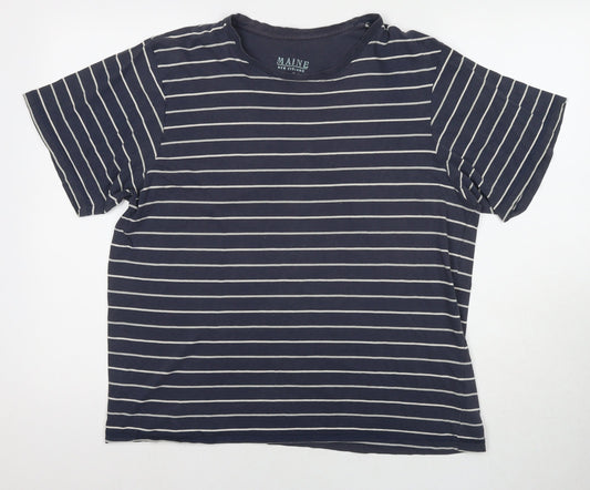 Maine Mens Blue Striped Cotton T-Shirt Size M Round Neck