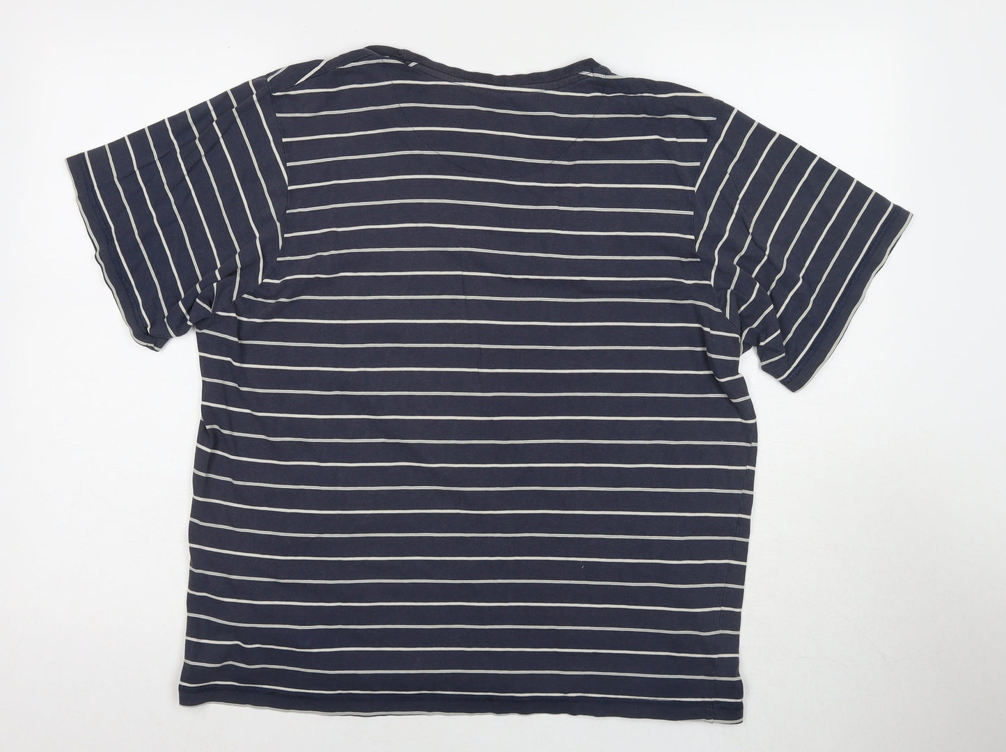 Maine Mens Blue Striped Cotton T-Shirt Size M Round Neck