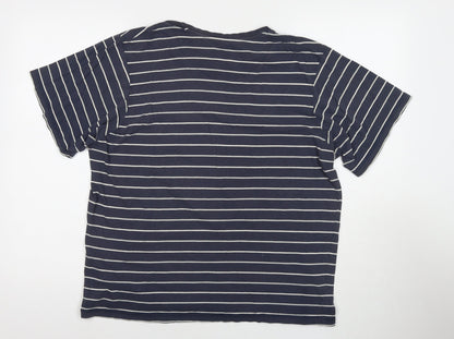 Maine Mens Blue Striped Cotton T-Shirt Size M Round Neck