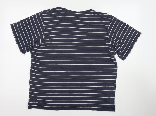 Maine Mens Blue Striped Cotton T-Shirt Size M Round Neck