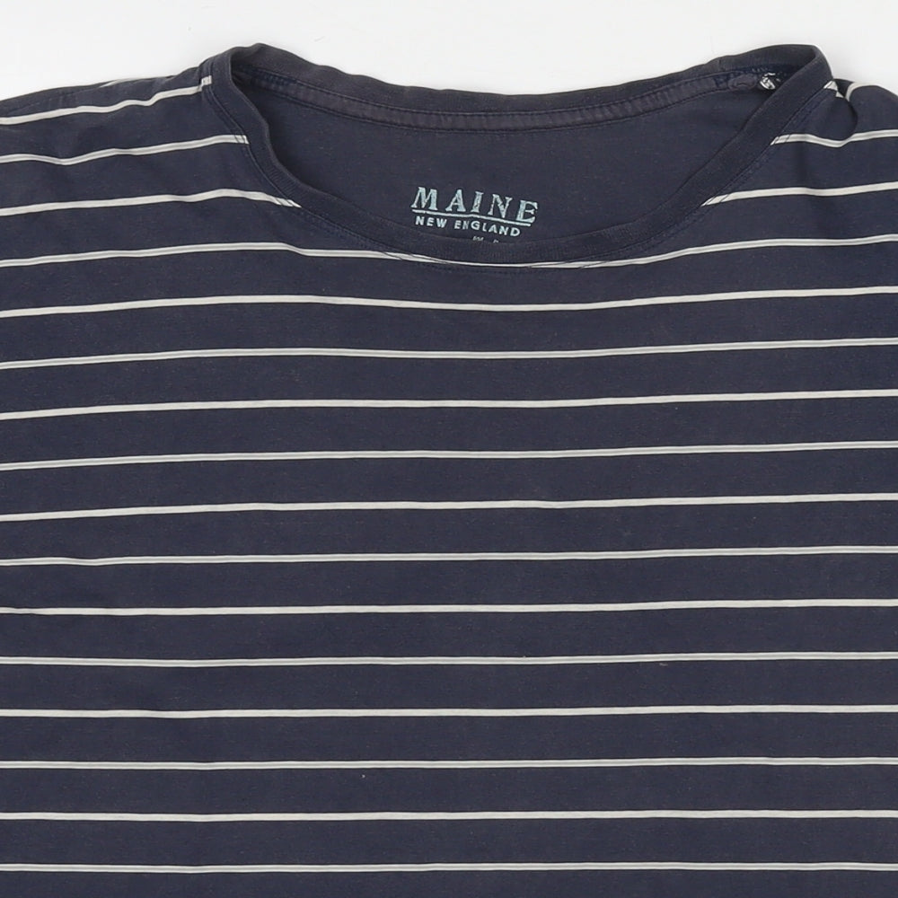 Maine Mens Blue Striped Cotton T-Shirt Size M Round Neck