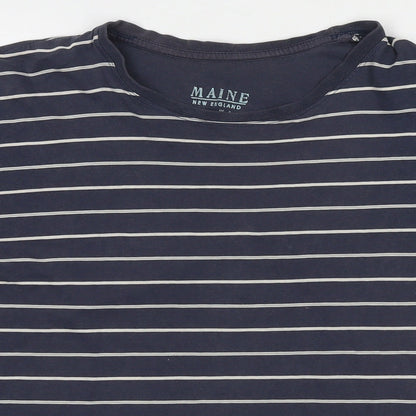 Maine Mens Blue Striped Cotton T-Shirt Size M Round Neck