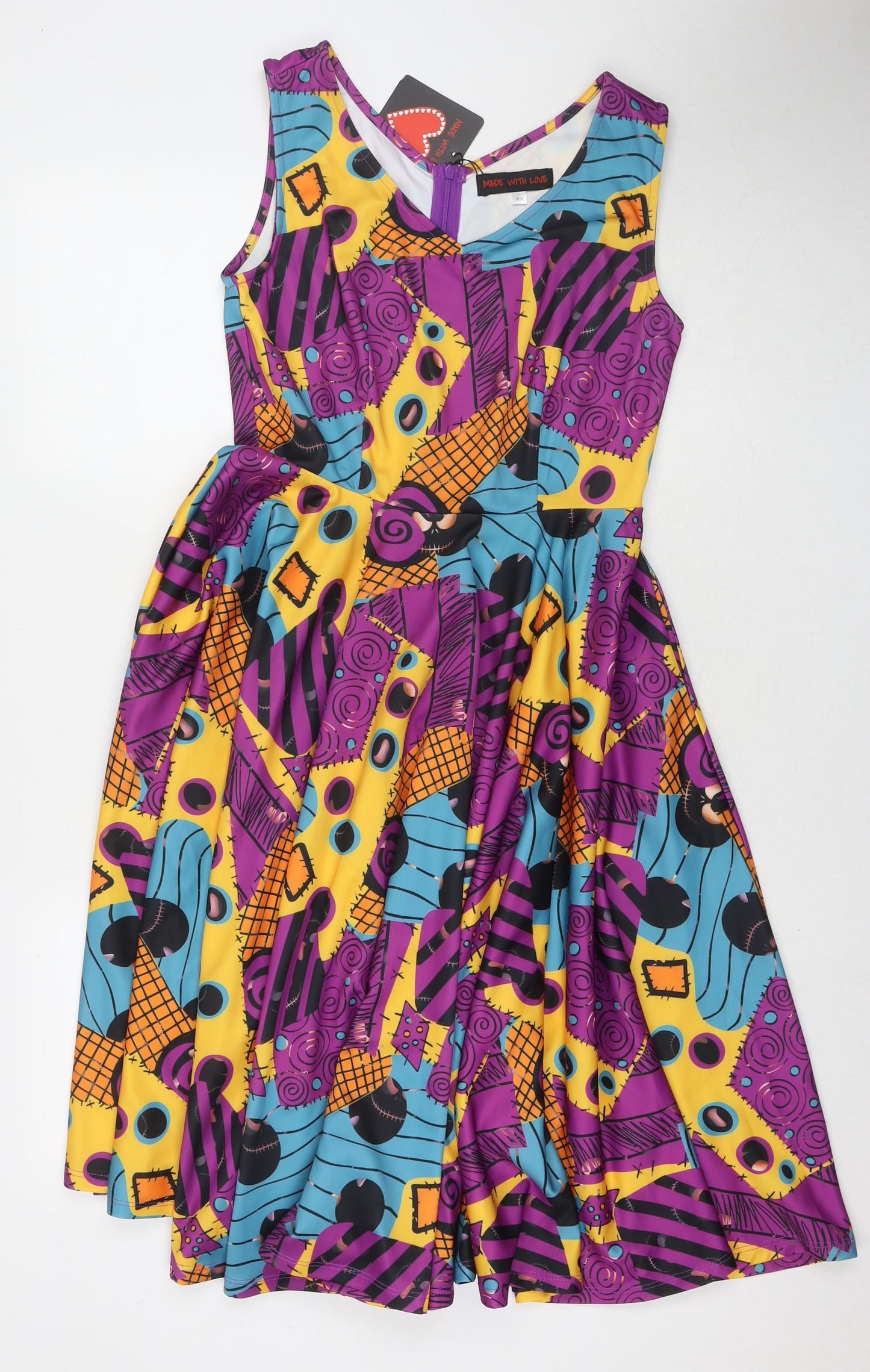 Made Whit Love Womens Multicoloured Geometric Polyester Trapeze & Swing Size 6 V-Neck Zip - Size 6-8