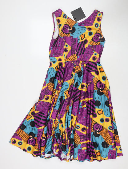 Made Whit Love Womens Multicoloured Geometric Polyester Trapeze & Swing Size 6 V-Neck Zip - Size 6-8