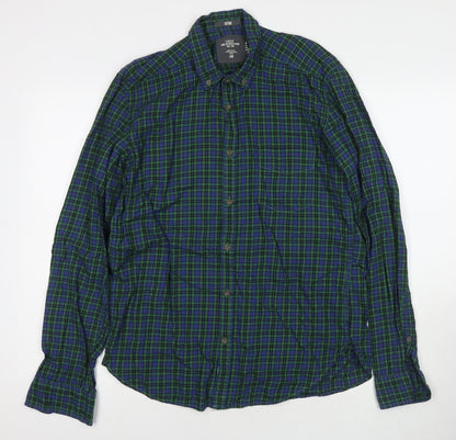 H&M Mens Green Check Cotton Button-Up Size M Collared Button