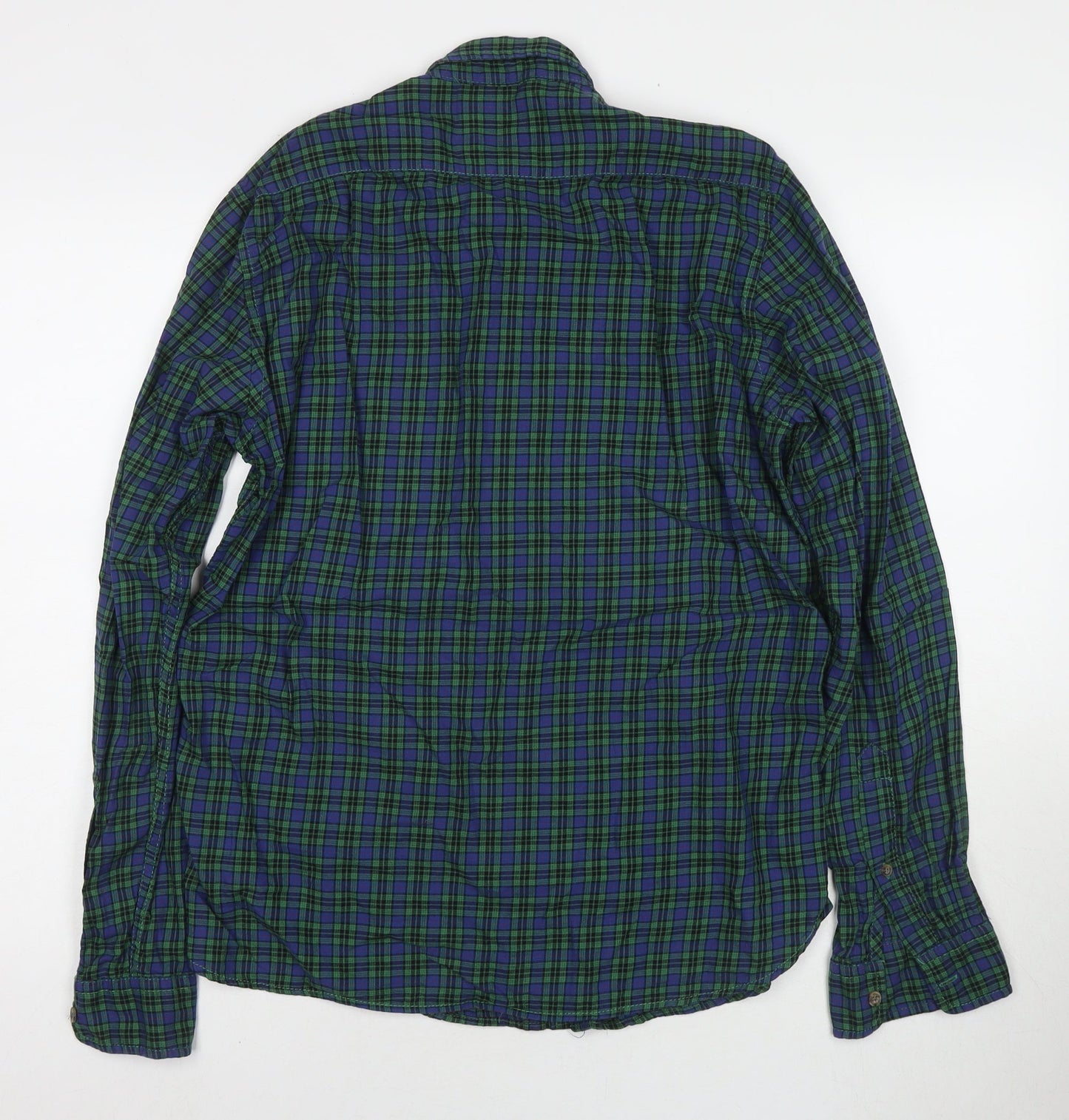 H&M Mens Green Check Cotton Button-Up Size M Collared Button