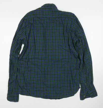 H&M Mens Green Check Cotton Button-Up Size M Collared Button