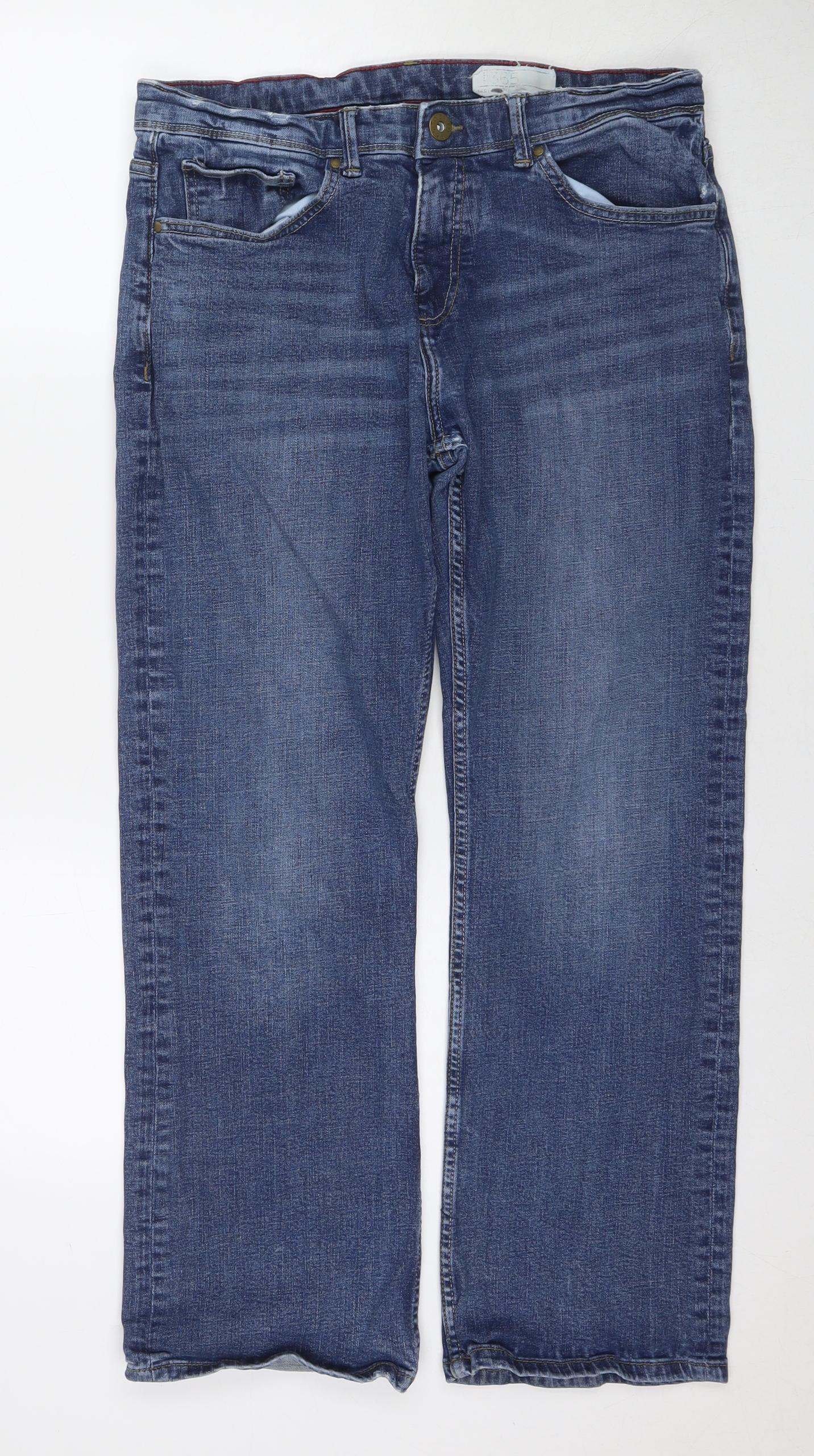 Denim365 Mens Blue Cotton Straight Jeans Size 36 in L26 in Regular Zip