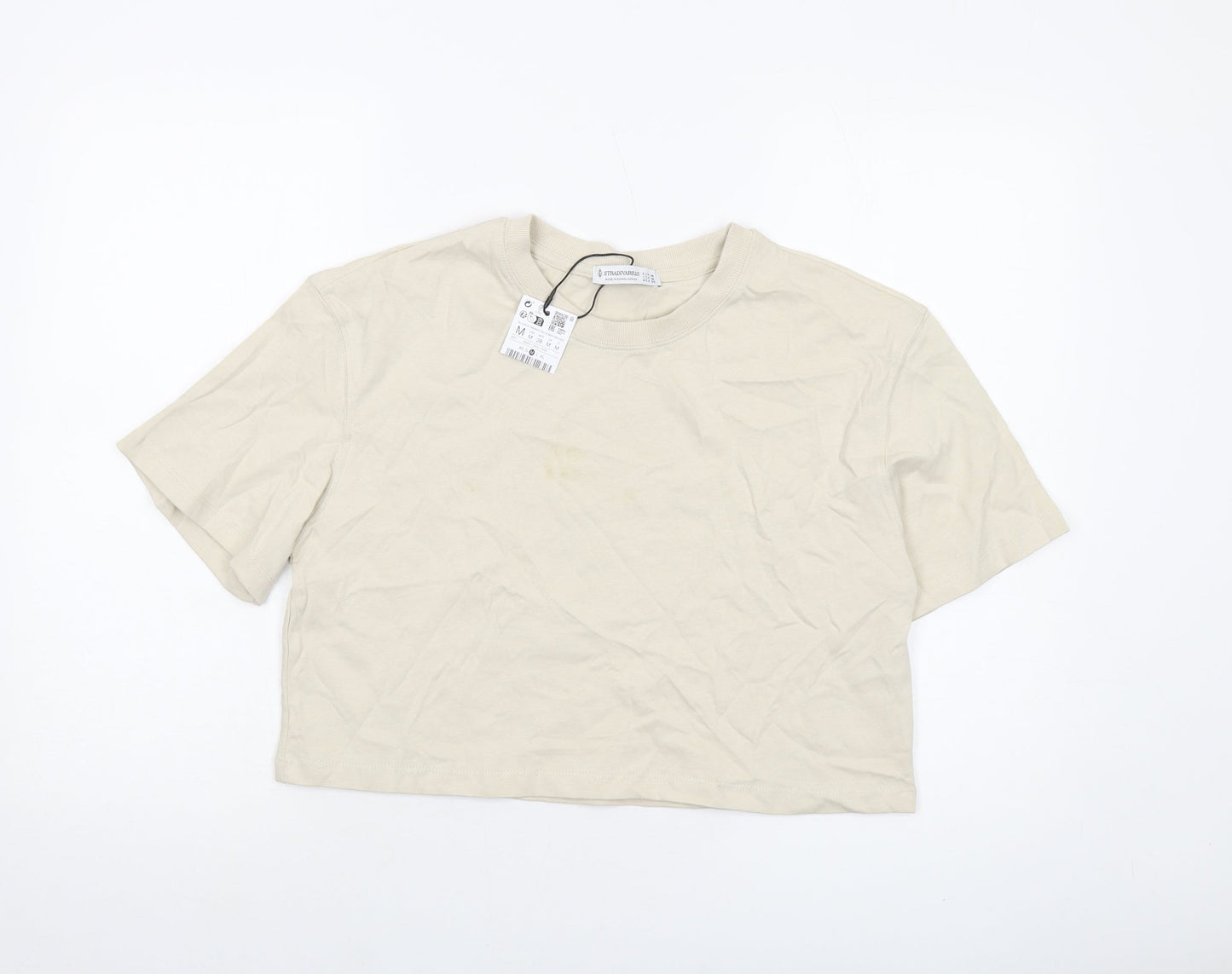 Womens UK Size M Stradivarius Beige Basic T-Shirt