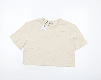 Womens UK Size M Stradivarius Beige Basic T-Shirt