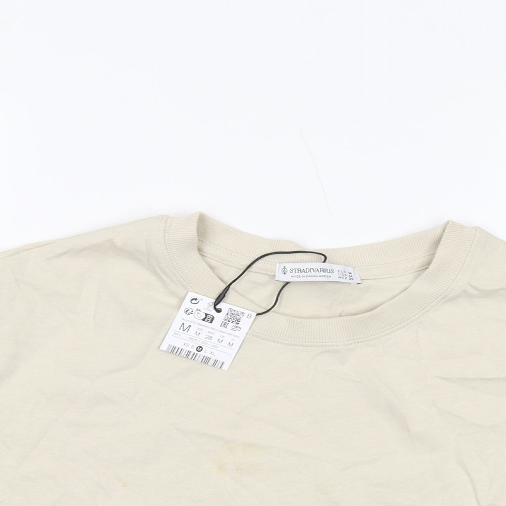 Womens UK Size M Stradivarius Beige Basic T-Shirt