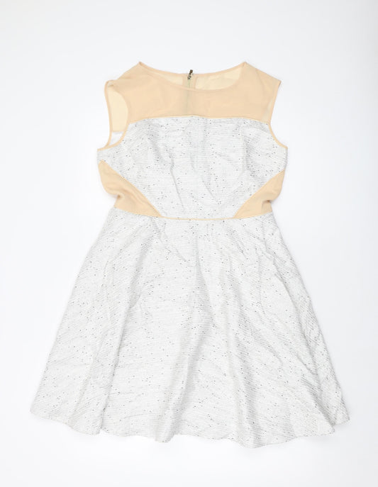 Coast Womens Grey Acrylic A-Line Size 14 Round Neck Zip