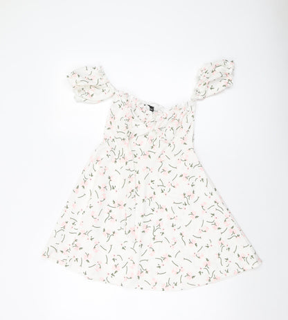 PRETTYLITTLETHING Womens White Floral Polyester Mini Size 8 Sweetheart Pullover