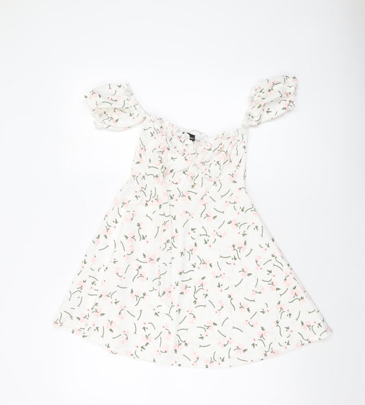 PRETTYLITTLETHING Womens White Floral Polyester Mini Size 8 Sweetheart Pullover