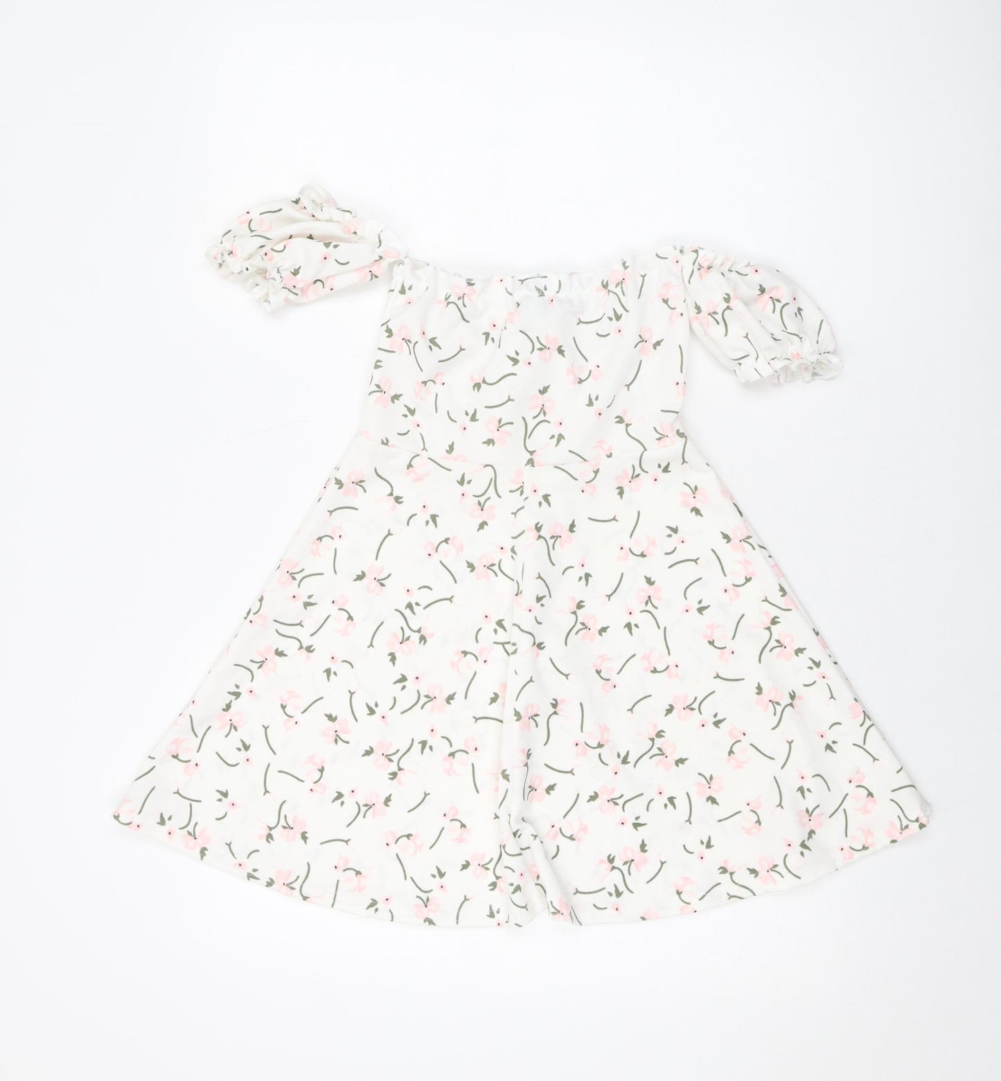 PRETTYLITTLETHING Womens White Floral Polyester Mini Size 8 Sweetheart Pullover