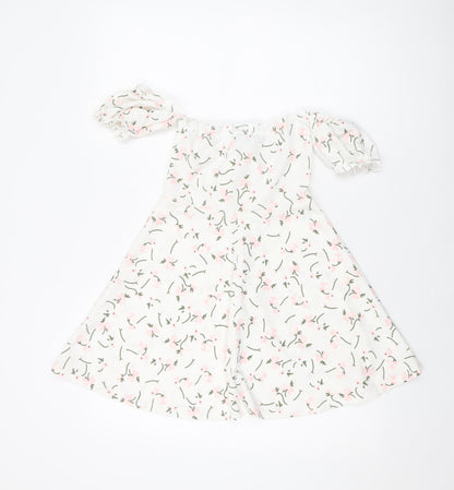 PRETTYLITTLETHING Womens White Floral Polyester Mini Size 8 Sweetheart Pullover