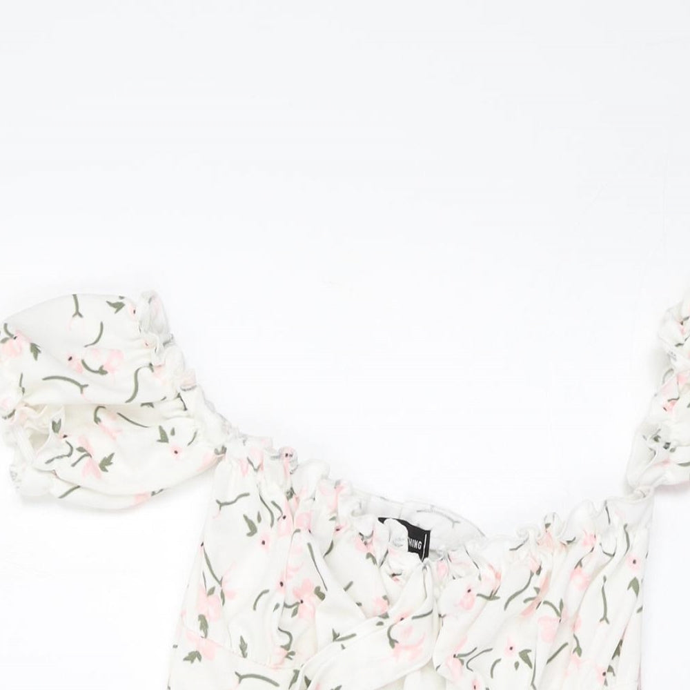 PRETTYLITTLETHING Womens White Floral Polyester Mini Size 8 Sweetheart Pullover