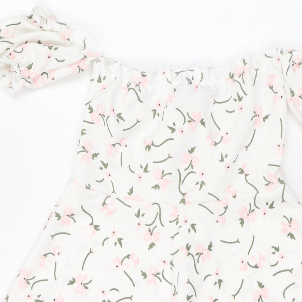 PRETTYLITTLETHING Womens White Floral Polyester Mini Size 8 Sweetheart Pullover