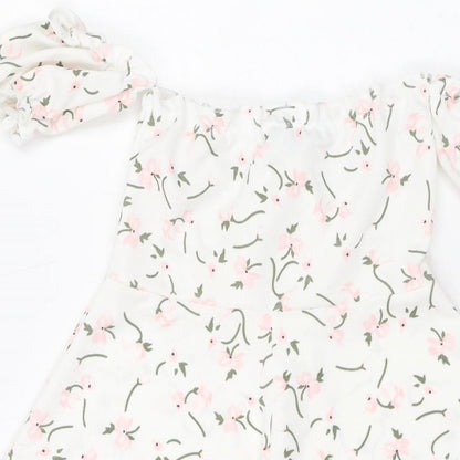 PRETTYLITTLETHING Womens White Floral Polyester Mini Size 8 Sweetheart Pullover