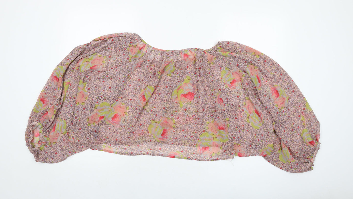 Miss Selfridge Womens Pink Floral Polyester Basic Blouse Size 12 Round Neck
