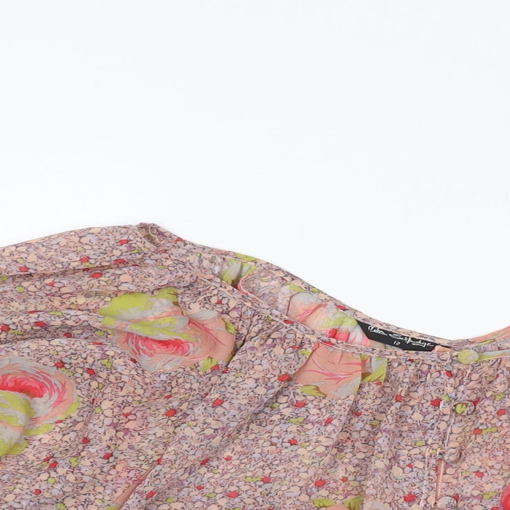 Miss Selfridge Womens Pink Floral Polyester Basic Blouse Size 12 Round Neck