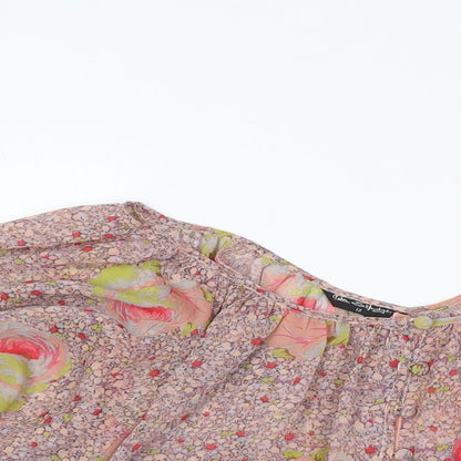 Miss Selfridge Womens Pink Floral Polyester Basic Blouse Size 12 Round Neck