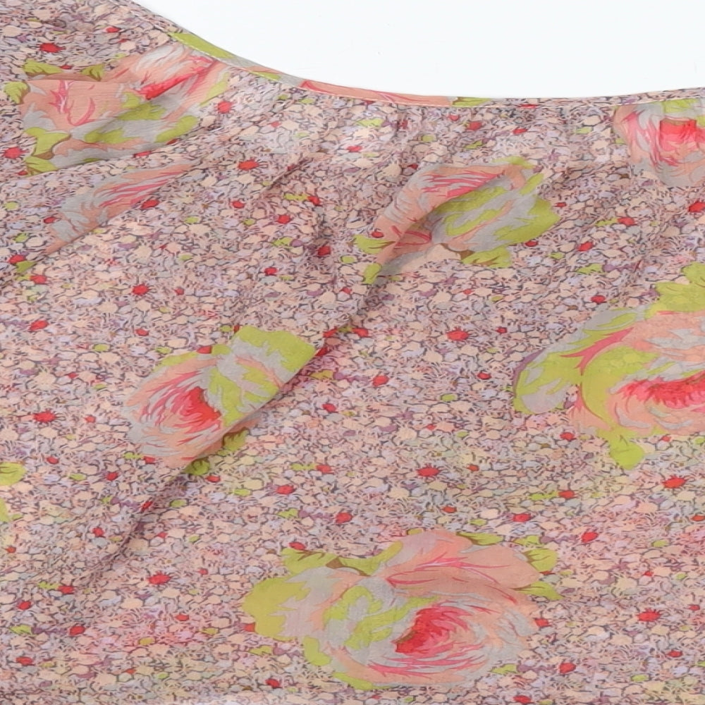 Miss Selfridge Womens Pink Floral Polyester Basic Blouse Size 12 Round Neck