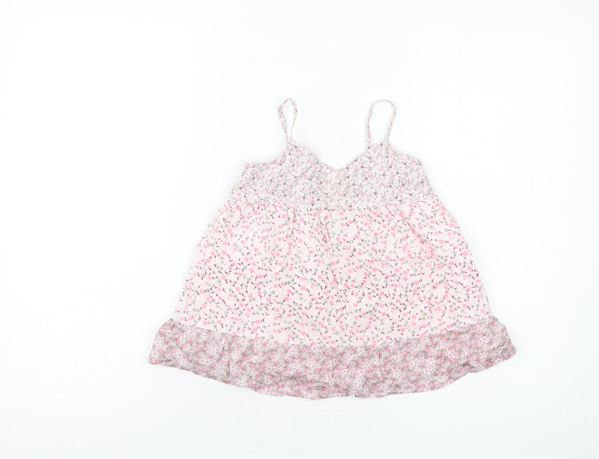 Additional front view of Gap girls’ pink floral cotton basic tank, size 6-7, years square neck pullover