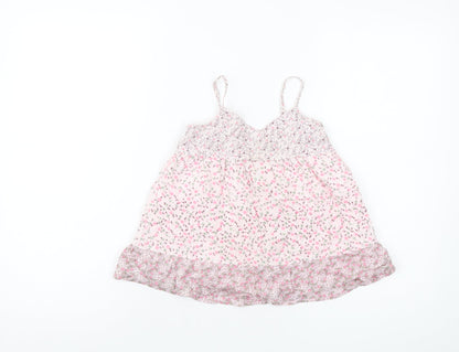 Additional front view of Gap girls’ pink floral cotton basic tank, size 6-7, years square neck pullover