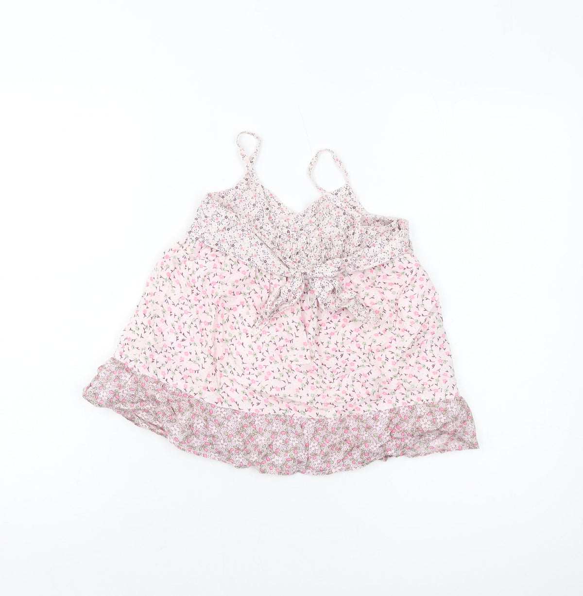 Back view of Gap girls’ pink floral cotton basic tank, size 6-7, years square neck pullover